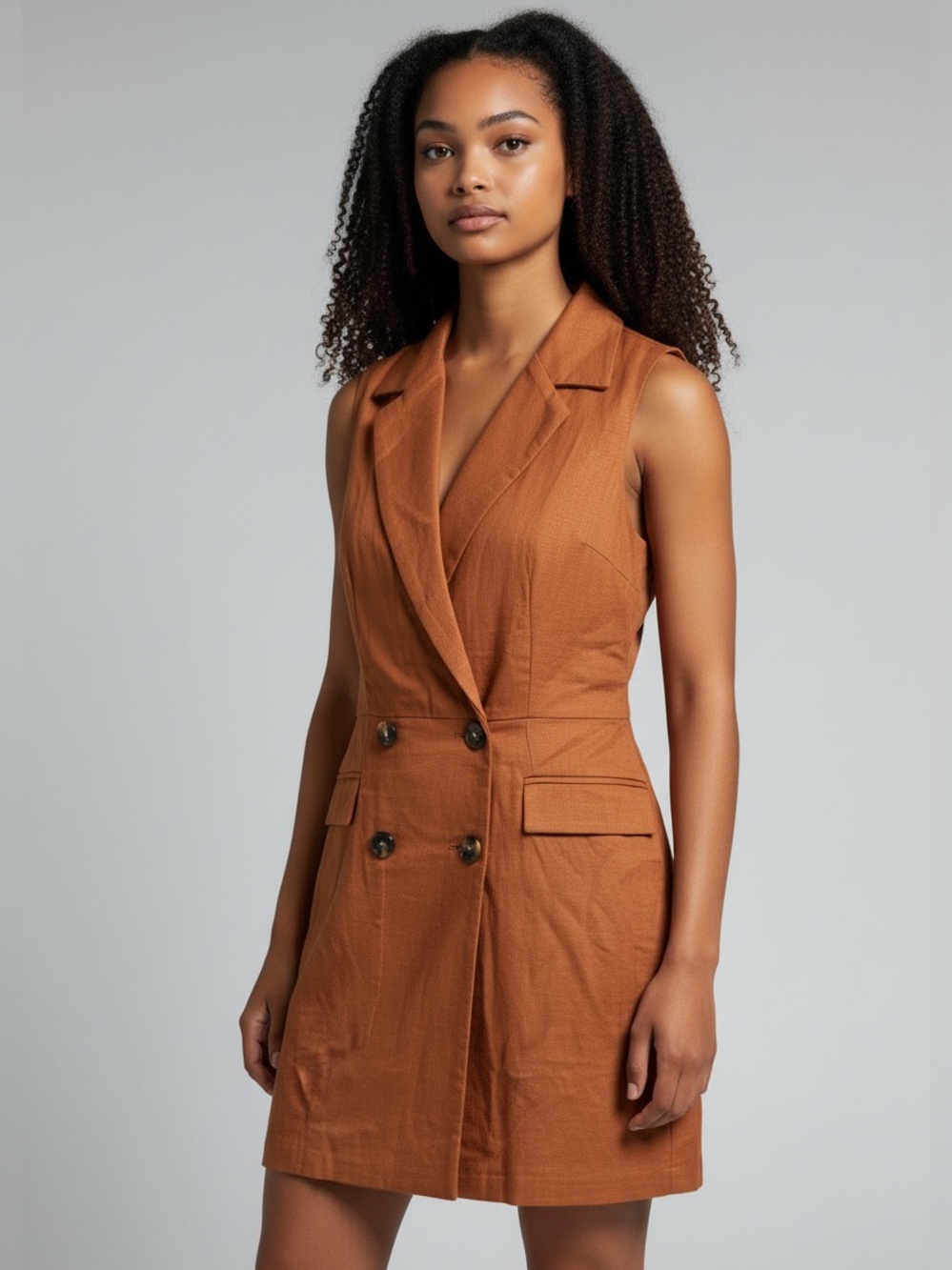 Steve Madden Rust Sleeveless Double-Breasted Romper